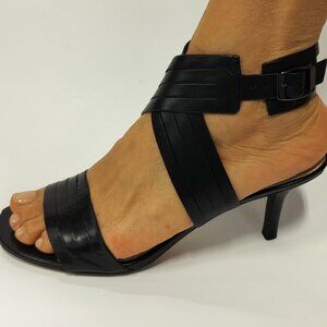Via Spiga Black Strappy Heeled Mule Sandals